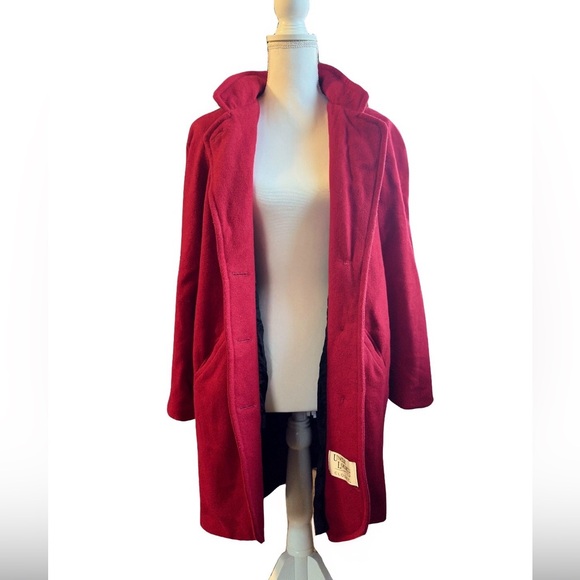 Vintage Red Wool Coat Mid Length Button Front Women’s Medium - Picture 1 of 4